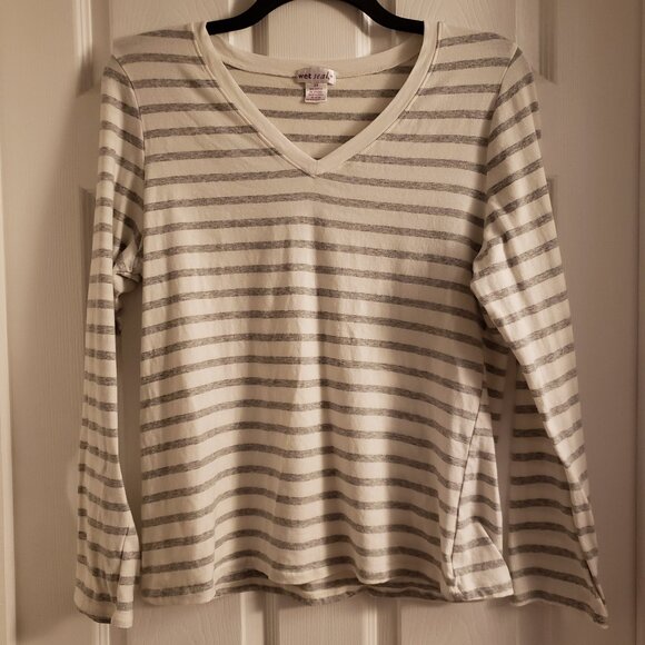 Wet Seal + Women's Black White Striped V-Neck Top LS Tee Plus Size Please Read - Picture 1 of 3